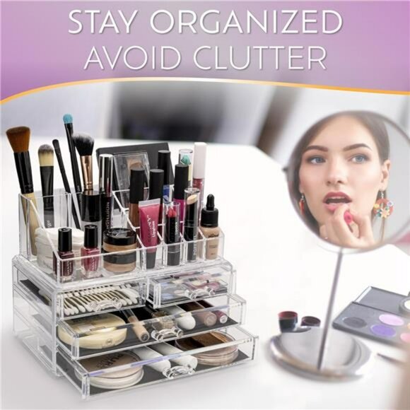 Clear Acrylic Makeup Organizer with Drawers Vanity Cosmetic Storage Box Countert - Picture 2 of 6
